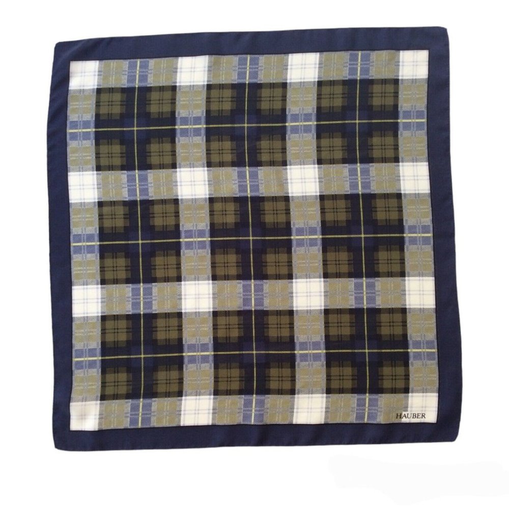 HAUBER Blue Plaids & Checks Silk Scarf "20/20" EX COND